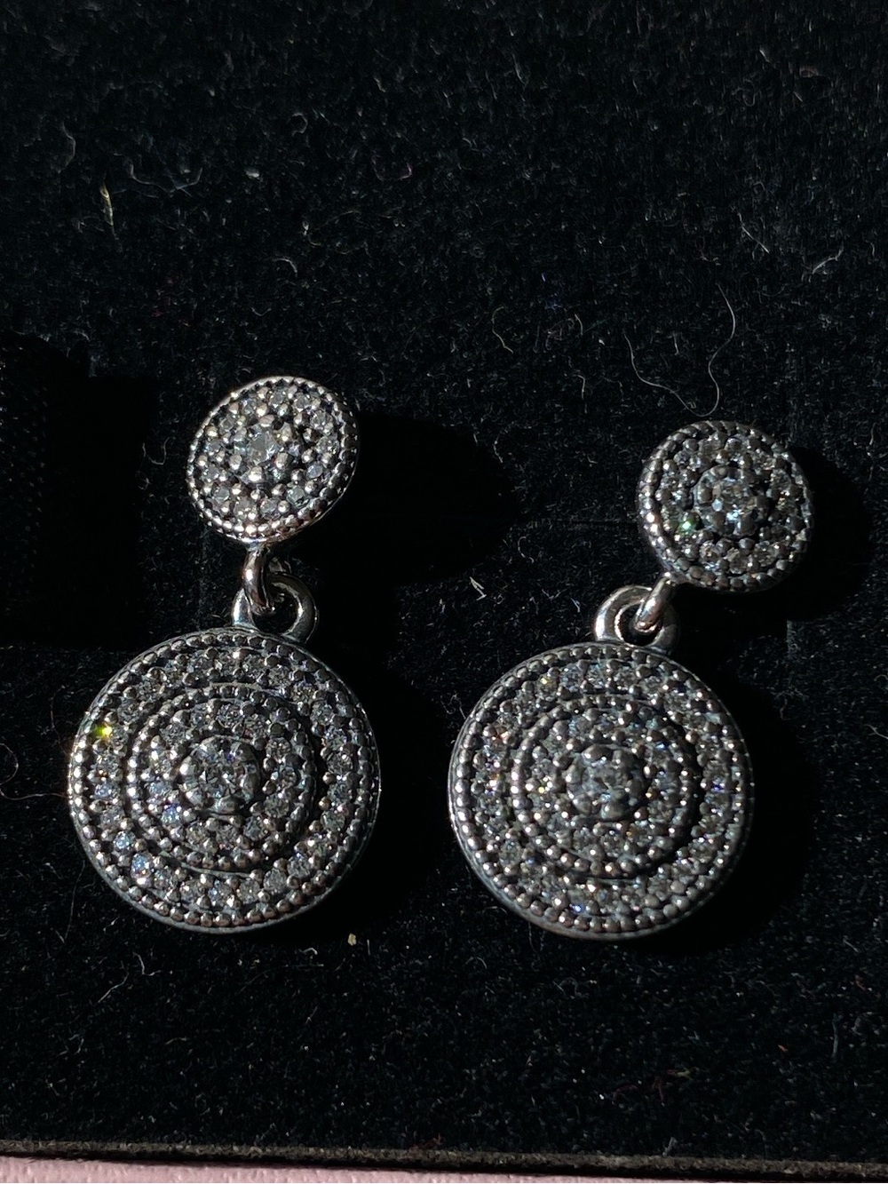 Pandora Silver Double Halo Drop Earrings